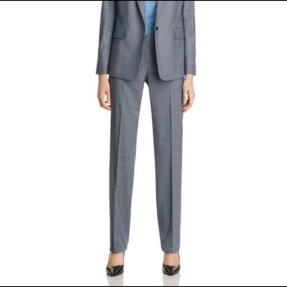 BOSS Tamea 2 Check Grey Suit Pants Wool Silk Blend